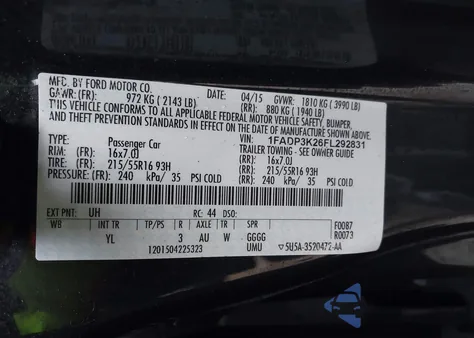 2015 Ford Focus Se z USA, uszkodzony, nr VIN 1FADP3K26FL292831